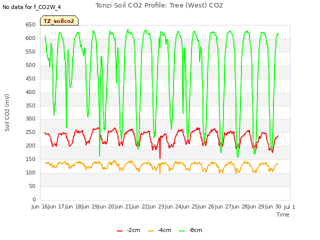 plot of Tonzi Soil CO2 Profile: Tree (West) CO2