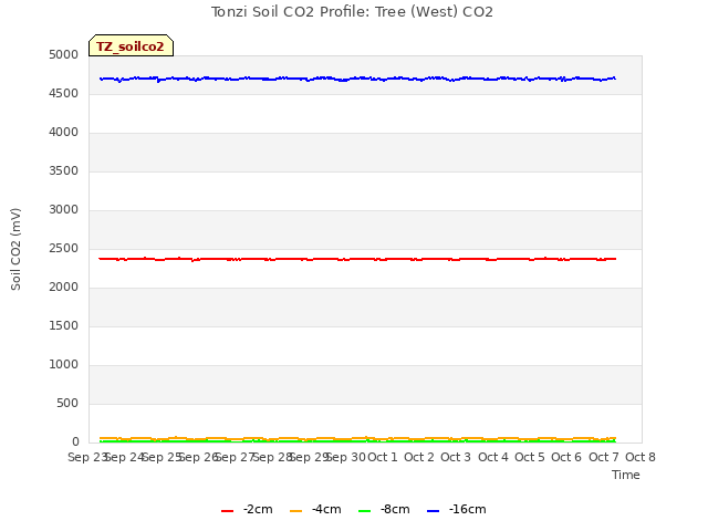 plot of Tonzi Soil CO2 Profile: Tree (West) CO2