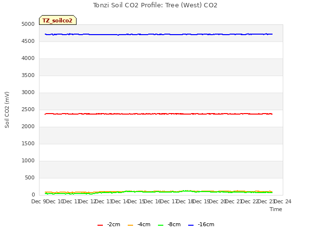 plot of Tonzi Soil CO2 Profile: Tree (West) CO2