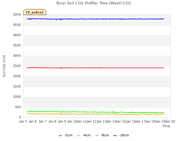 plot of Tonzi Soil CO2 Profile: Tree (West) CO2