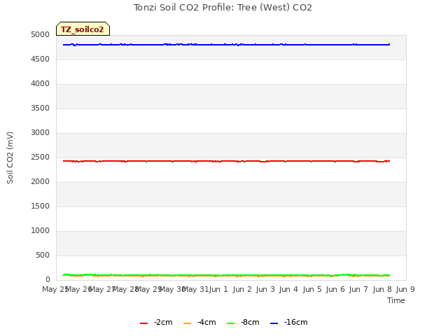 plot of Tonzi Soil CO2 Profile: Tree (West) CO2