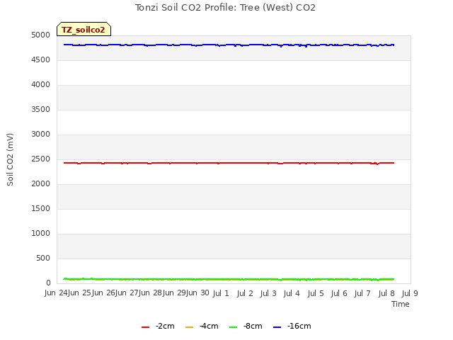 plot of Tonzi Soil CO2 Profile: Tree (West) CO2