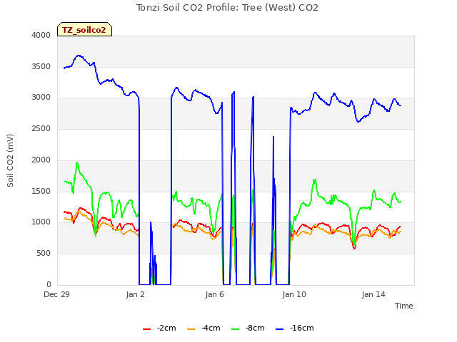 Explore the graph:Tonzi Soil CO2 Profile: Tree (West) CO2 in a new window