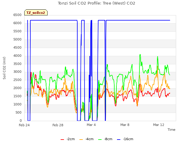 Explore the graph:Tonzi Soil CO2 Profile: Tree (West) CO2 in a new window