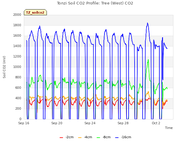 Explore the graph:Tonzi Soil CO2 Profile: Tree (West) CO2 in a new window
