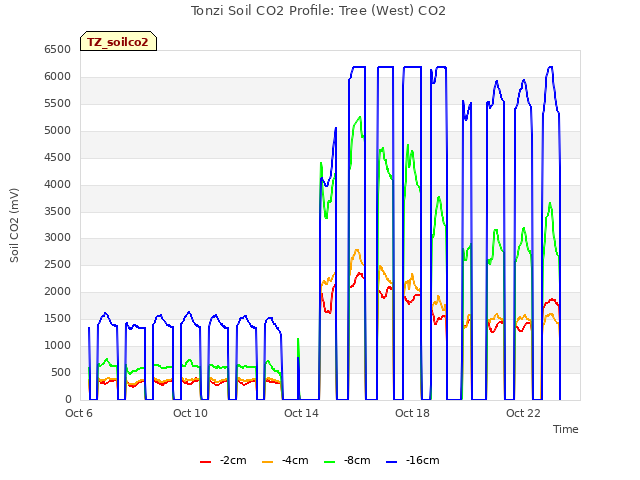 Explore the graph:Tonzi Soil CO2 Profile: Tree (West) CO2 in a new window