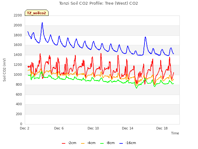 Explore the graph:Tonzi Soil CO2 Profile: Tree (West) CO2 in a new window