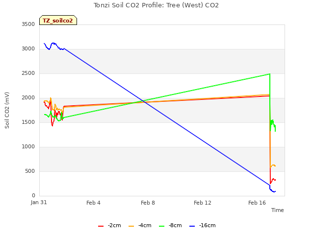 Explore the graph:Tonzi Soil CO2 Profile: Tree (West) CO2 in a new window