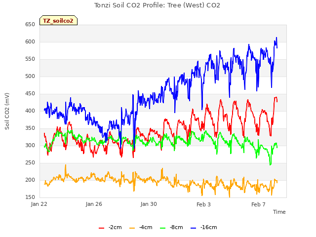 Explore the graph:Tonzi Soil CO2 Profile: Tree (West) CO2 in a new window