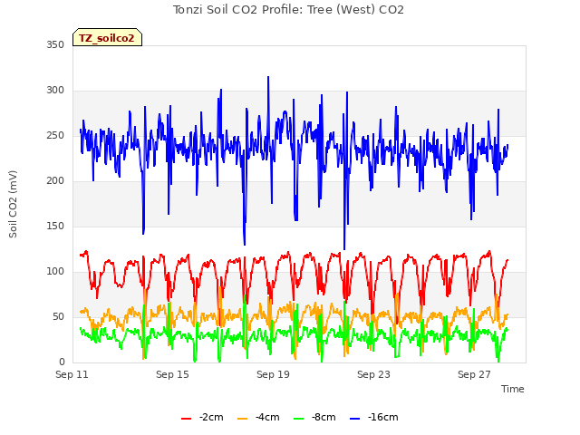 Explore the graph:Tonzi Soil CO2 Profile: Tree (West) CO2 in a new window