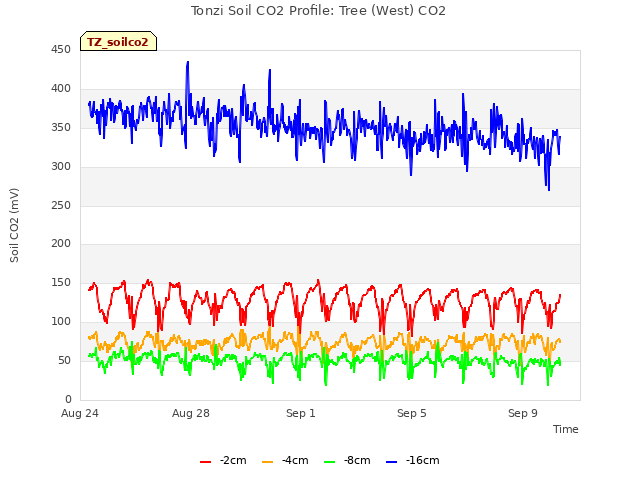 Explore the graph:Tonzi Soil CO2 Profile: Tree (West) CO2 in a new window