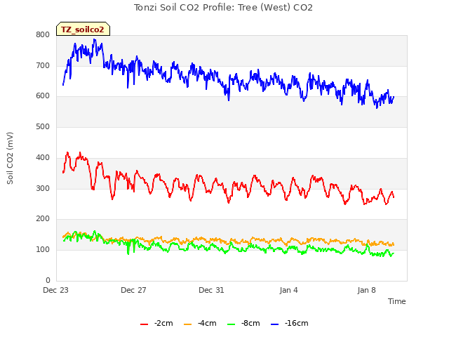 Explore the graph:Tonzi Soil CO2 Profile: Tree (West) CO2 in a new window