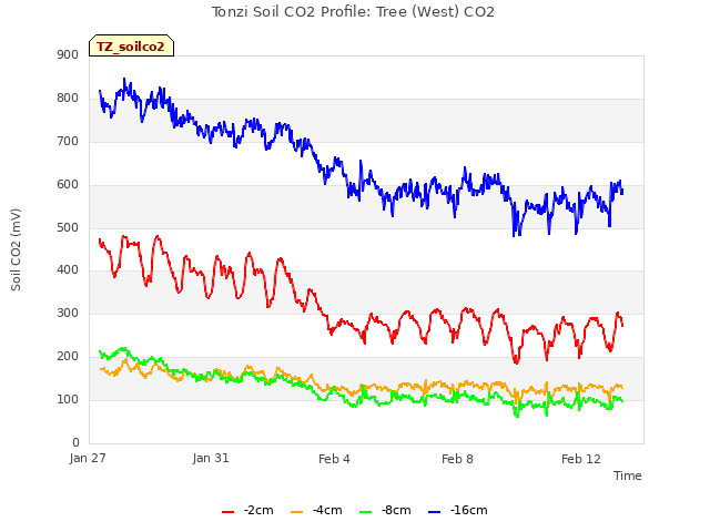 Explore the graph:Tonzi Soil CO2 Profile: Tree (West) CO2 in a new window