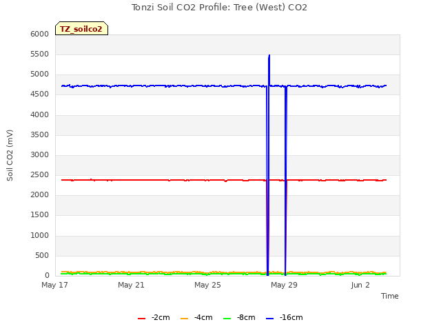 Explore the graph:Tonzi Soil CO2 Profile: Tree (West) CO2 in a new window