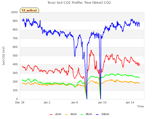 Tonzi Soil CO2 Profile: Tree (West) CO2