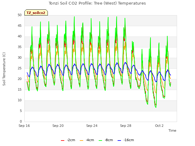Explore the graph:Tonzi Soil CO2 Profile: Tree (West) Temperatures in a new window
