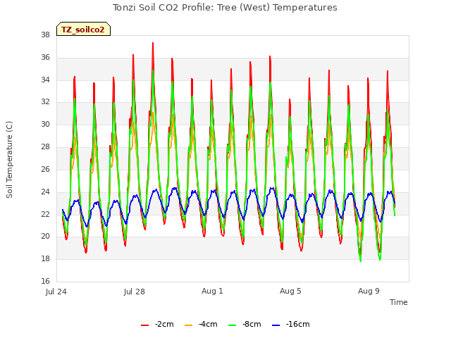 Explore the graph:Tonzi Soil CO2 Profile: Tree (West) Temperatures in a new window