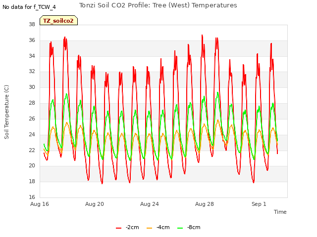 Explore the graph:Tonzi Soil CO2 Profile: Tree (West) Temperatures in a new window