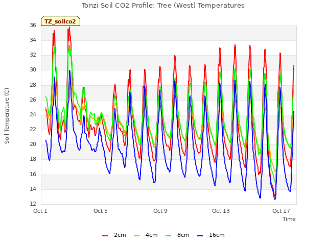 Explore the graph:Tonzi Soil CO2 Profile: Tree (West) Temperatures in a new window