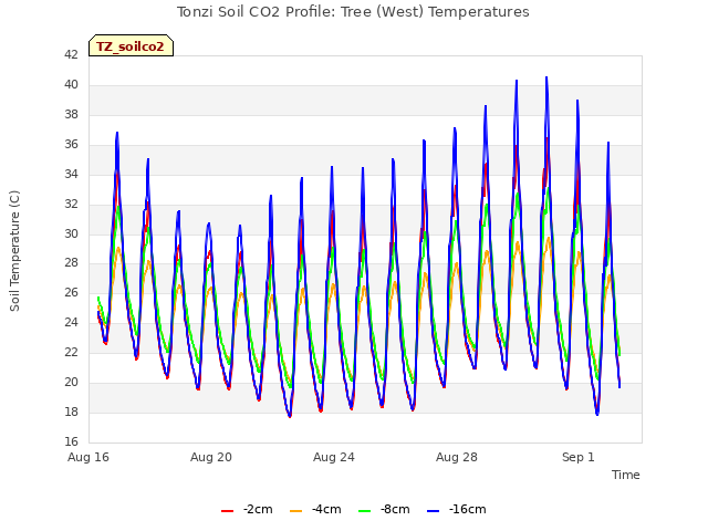 Explore the graph:Tonzi Soil CO2 Profile: Tree (West) Temperatures in a new window
