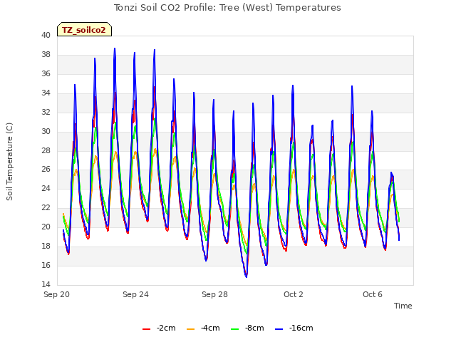 Explore the graph:Tonzi Soil CO2 Profile: Tree (West) Temperatures in a new window