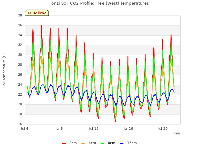 Tonzi Soil CO2 Profile: Tree (West) Temperatures