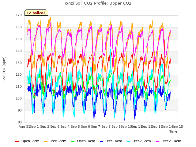 plot of Tonzi Soil CO2 Profile: Upper CO2