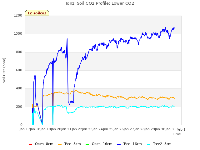 plot of Tonzi Soil CO2 Profile: Lower CO2