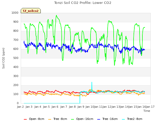 plot of Tonzi Soil CO2 Profile: Lower CO2