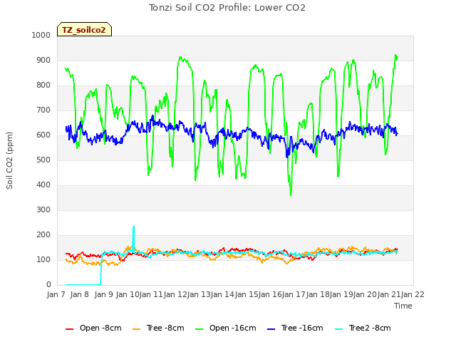 plot of Tonzi Soil CO2 Profile: Lower CO2