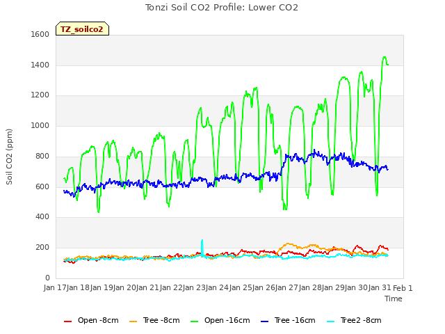 plot of Tonzi Soil CO2 Profile: Lower CO2