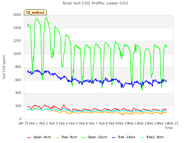 plot of Tonzi Soil CO2 Profile: Lower CO2