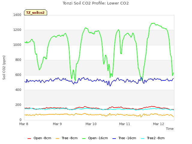 plot of Tonzi Soil CO2 Profile: Lower CO2