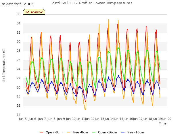 plot of Tonzi Soil CO2 Profile: Lower Temperatures