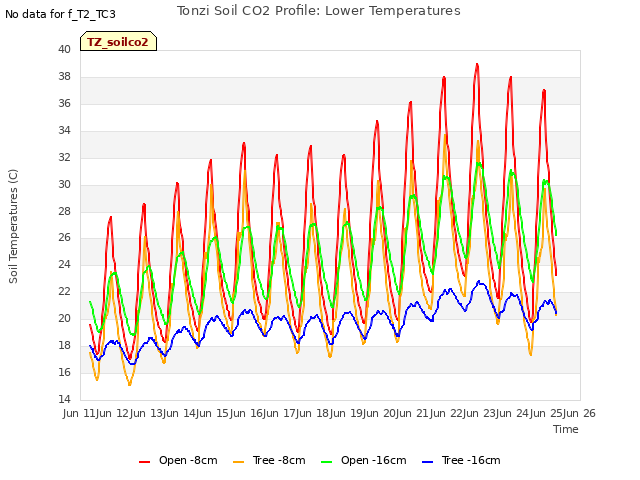 plot of Tonzi Soil CO2 Profile: Lower Temperatures