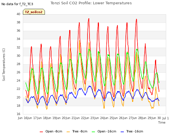 plot of Tonzi Soil CO2 Profile: Lower Temperatures