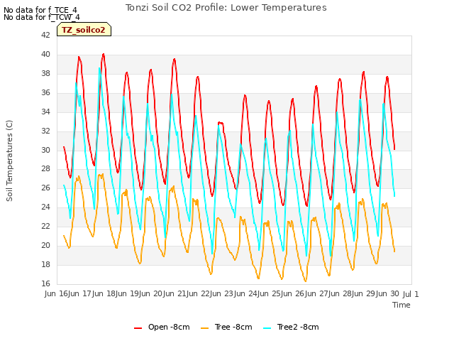 plot of Tonzi Soil CO2 Profile: Lower Temperatures