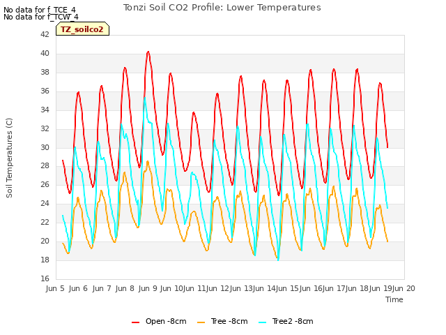 plot of Tonzi Soil CO2 Profile: Lower Temperatures