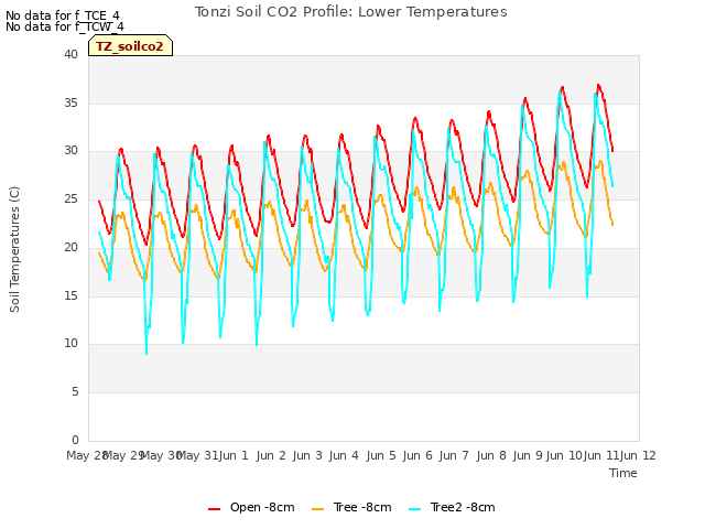 plot of Tonzi Soil CO2 Profile: Lower Temperatures