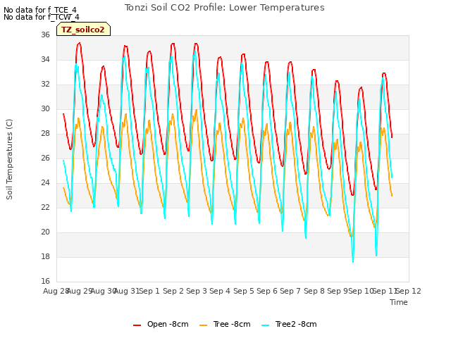 plot of Tonzi Soil CO2 Profile: Lower Temperatures