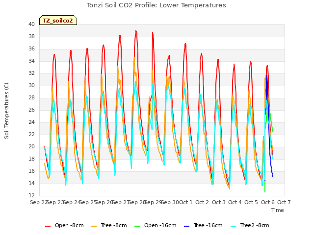 plot of Tonzi Soil CO2 Profile: Lower Temperatures