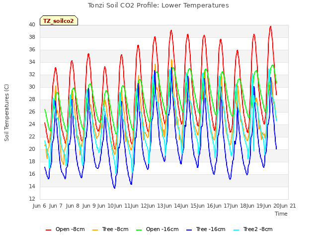 plot of Tonzi Soil CO2 Profile: Lower Temperatures