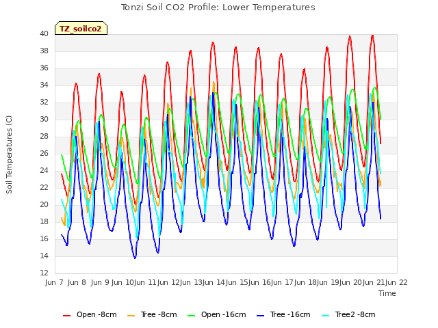 plot of Tonzi Soil CO2 Profile: Lower Temperatures