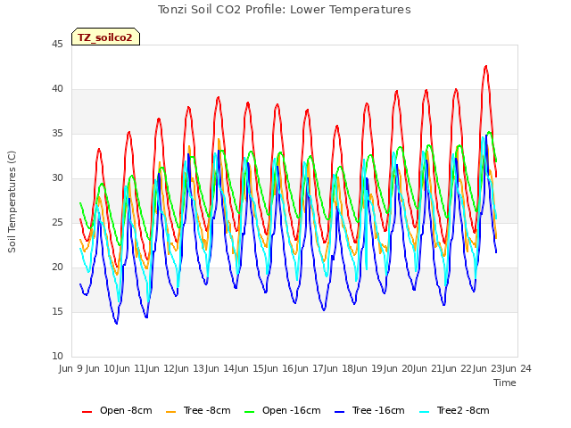 plot of Tonzi Soil CO2 Profile: Lower Temperatures
