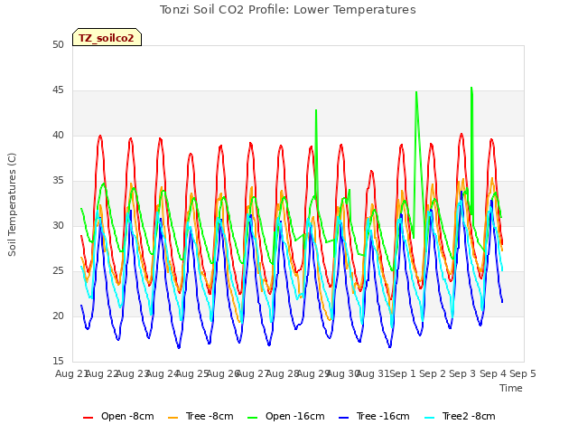 plot of Tonzi Soil CO2 Profile: Lower Temperatures