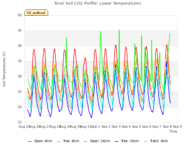 plot of Tonzi Soil CO2 Profile: Lower Temperatures