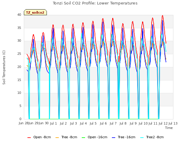 plot of Tonzi Soil CO2 Profile: Lower Temperatures