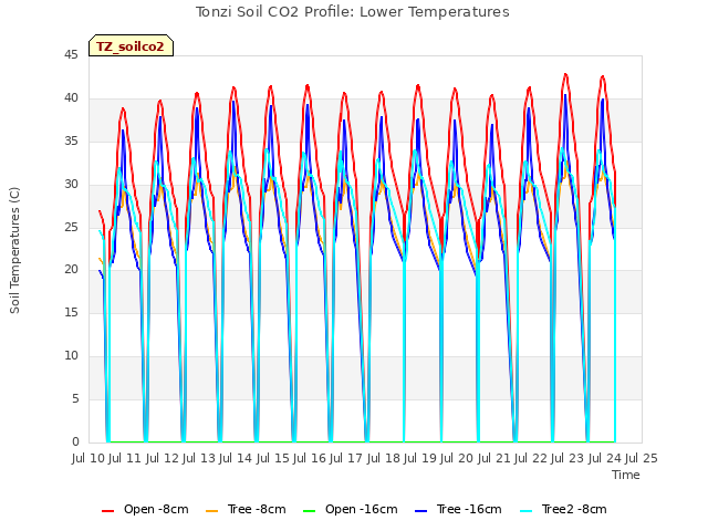 plot of Tonzi Soil CO2 Profile: Lower Temperatures