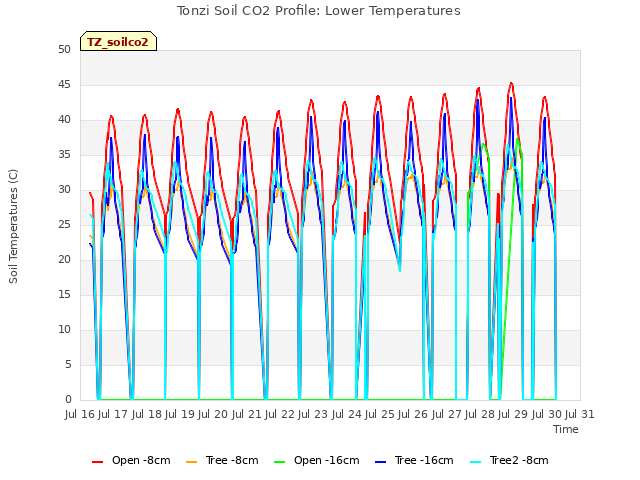 plot of Tonzi Soil CO2 Profile: Lower Temperatures