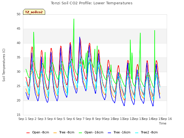 plot of Tonzi Soil CO2 Profile: Lower Temperatures